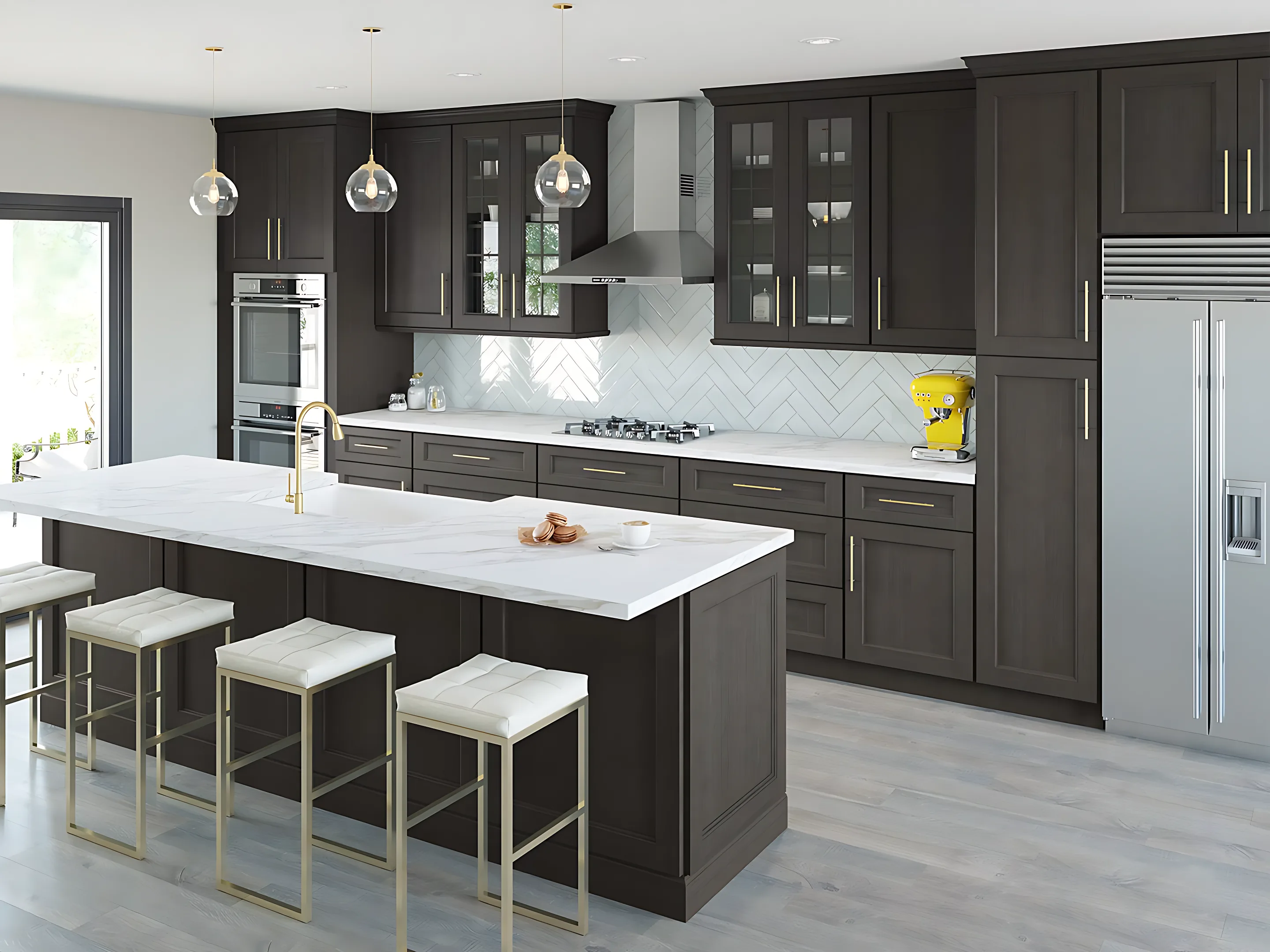 Grey Shaker kitchen with a white island